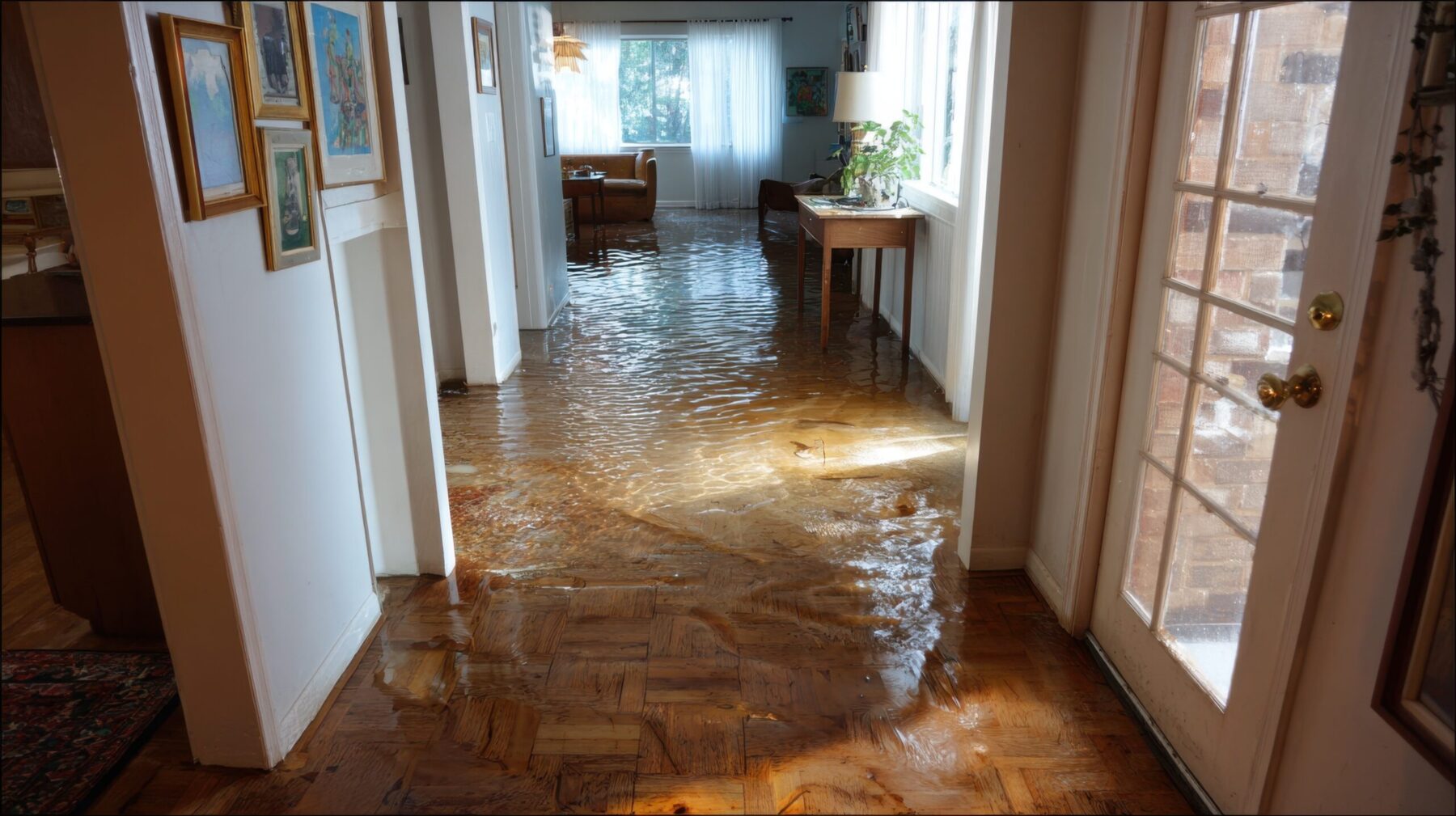 Flooded hallway in house