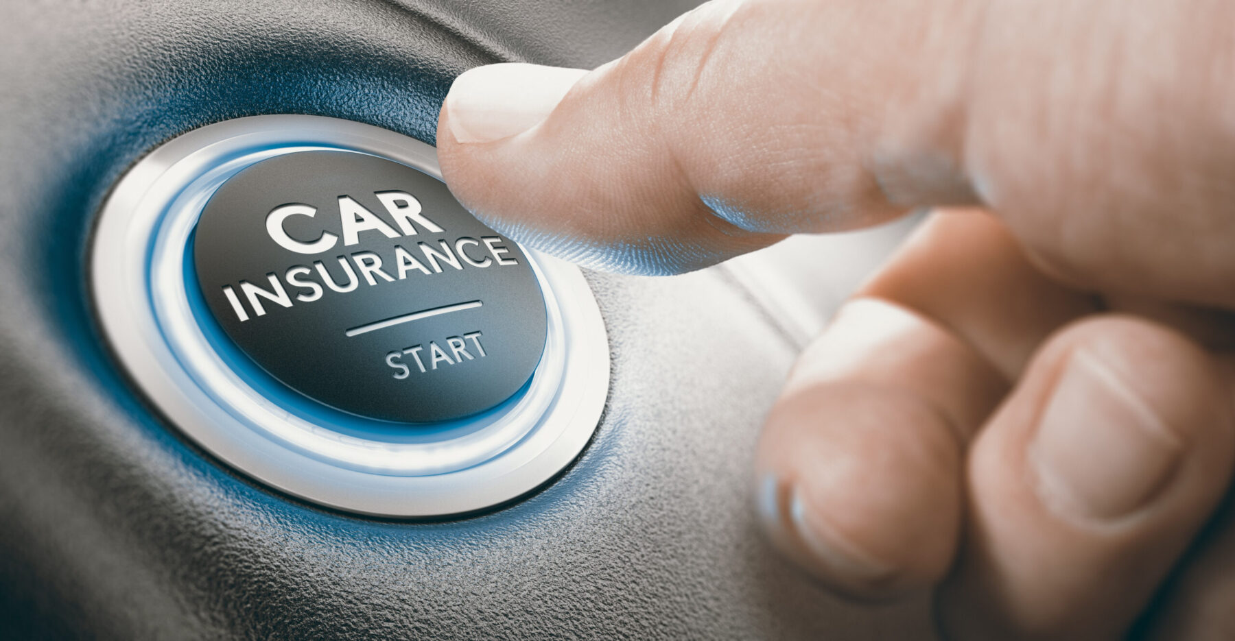 Finger pressing a push button where it is written the text car insurance start.